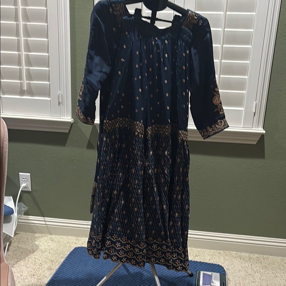 Elegant Navy Blue suit sharara with dupatta with golden and bronze embroidery